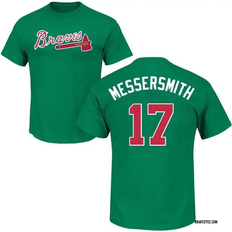 Men's Atlanta Braves ＃17 Andy Messersmith Green St. Patrick's Day Roster Name & Number T-Shirt