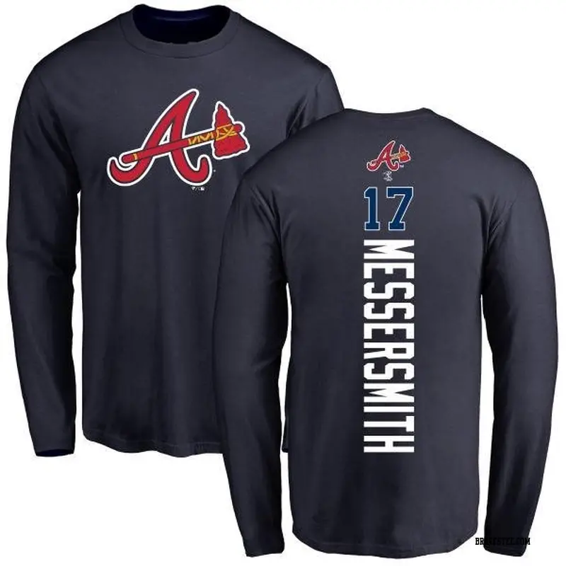 Men's Atlanta Braves ＃17 Andy Messersmith Navy Backer Long Sleeve T-Shirt