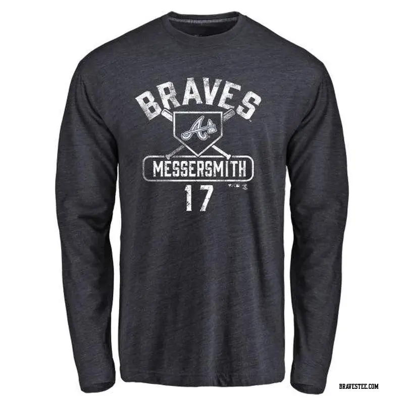 Men's Atlanta Braves ＃17 Andy Messersmith Navy Branded Base Runner Long Sleeve T-Shirt