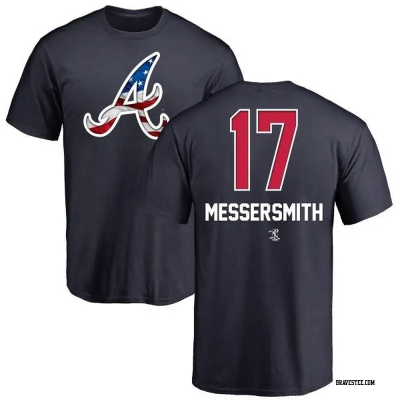 Men's Atlanta Braves ＃17 Andy Messersmith Navy Branded Name and Number Banner Wave T-Shirt