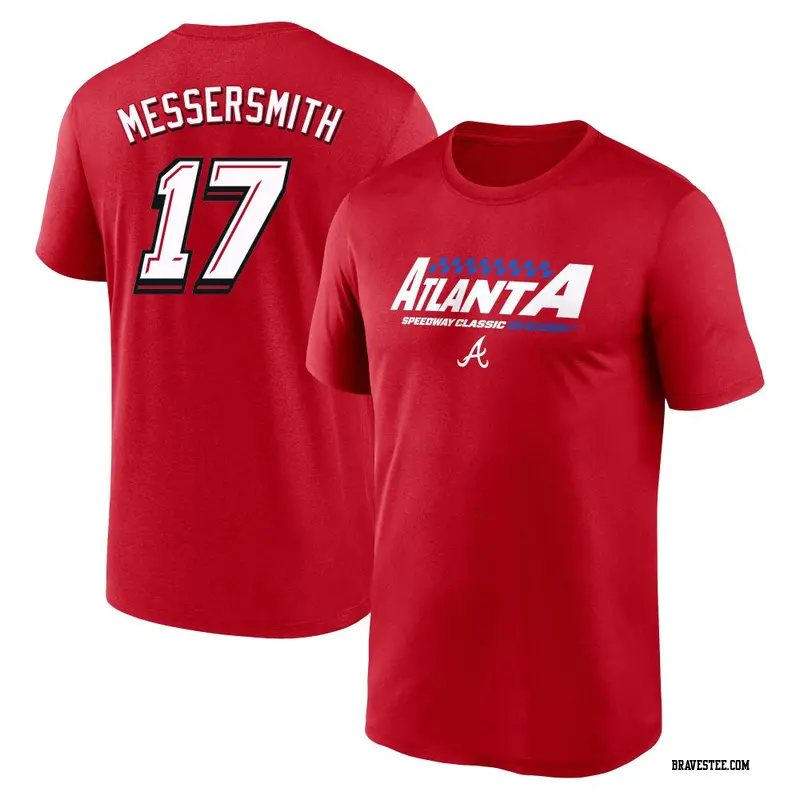 Men's Atlanta Braves ＃17 Andy Messersmith Red 2025 Speedway Classic Performance Name & Number T-Shirt