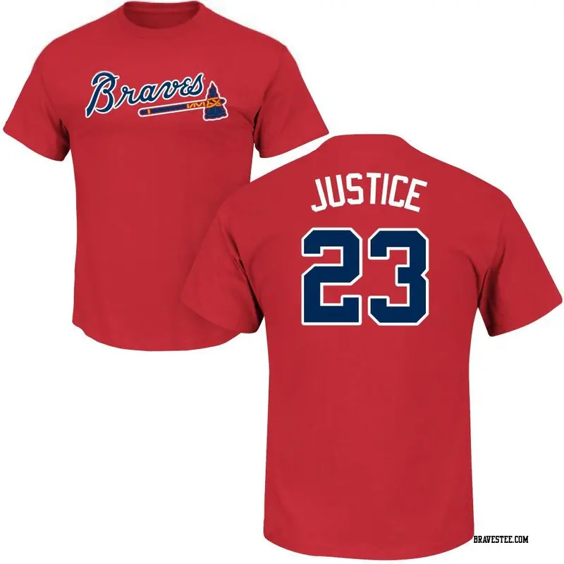 Men's Atlanta Braves ＃23 David Justice Red Roster Name & Number T-Shirt