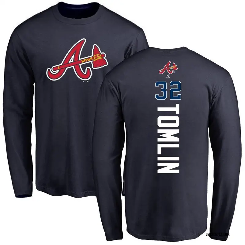 Men's Atlanta Braves ＃32 Josh Tomlin Navy Backer Long Sleeve T-Shirt