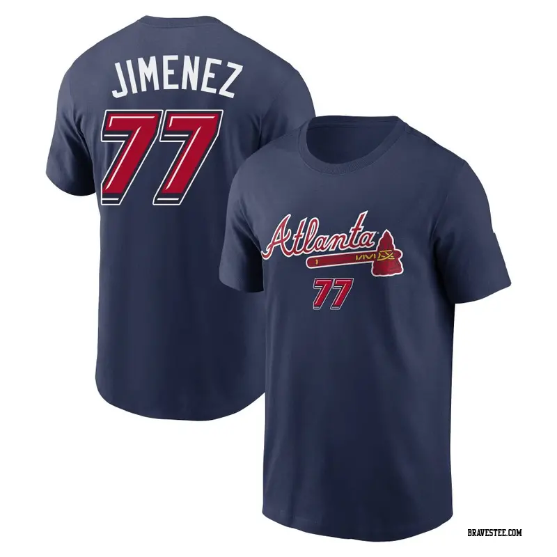 Men's Atlanta Braves ＃77 Joe Jimenez Navy 2025 Speedway Classic Name & Number T-Shirt
