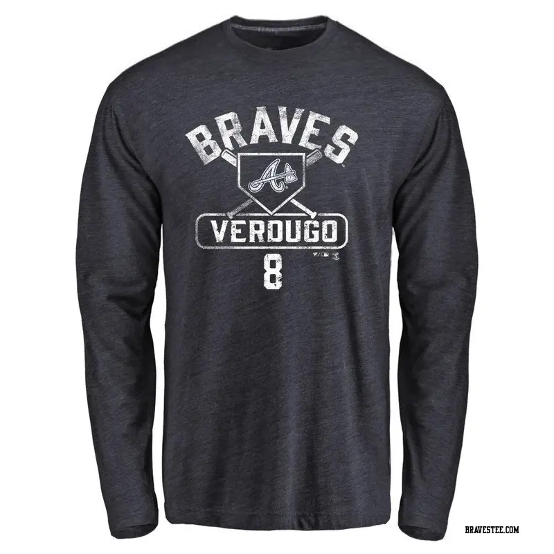 Men's Atlanta Braves ＃8 Alex Verdugo Navy Base Runner Long Sleeve T-Shirt