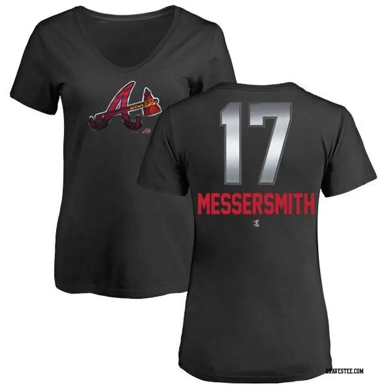 Women's Atlanta Braves ＃17 Andy Messersmith Black Branded Midnight Mascot V-Neck T-Shirt