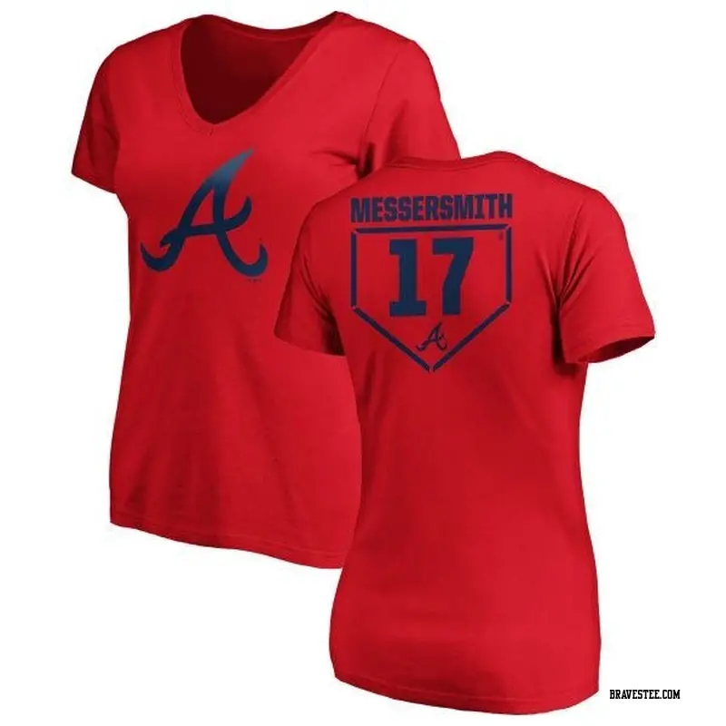 Women's Atlanta Braves ＃17 Andy Messersmith Red Branded RBI Slim Fit V-Neck T-Shirt
