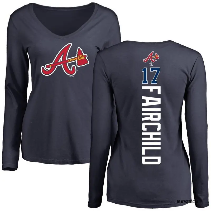 Women's Atlanta Braves ＃17 Stuart Fairchild Navy Backer Slim Fit Long Sleeve T-Shirt
