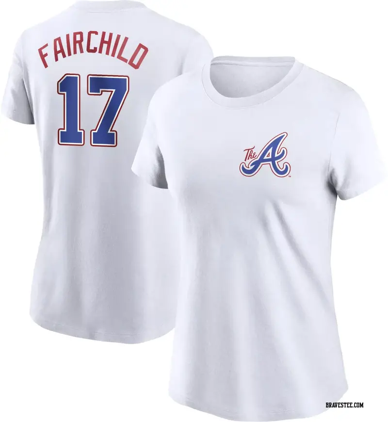 Women's Atlanta Braves ＃17 Stuart Fairchild White 2023 City Connect Name & Number T-Shirt