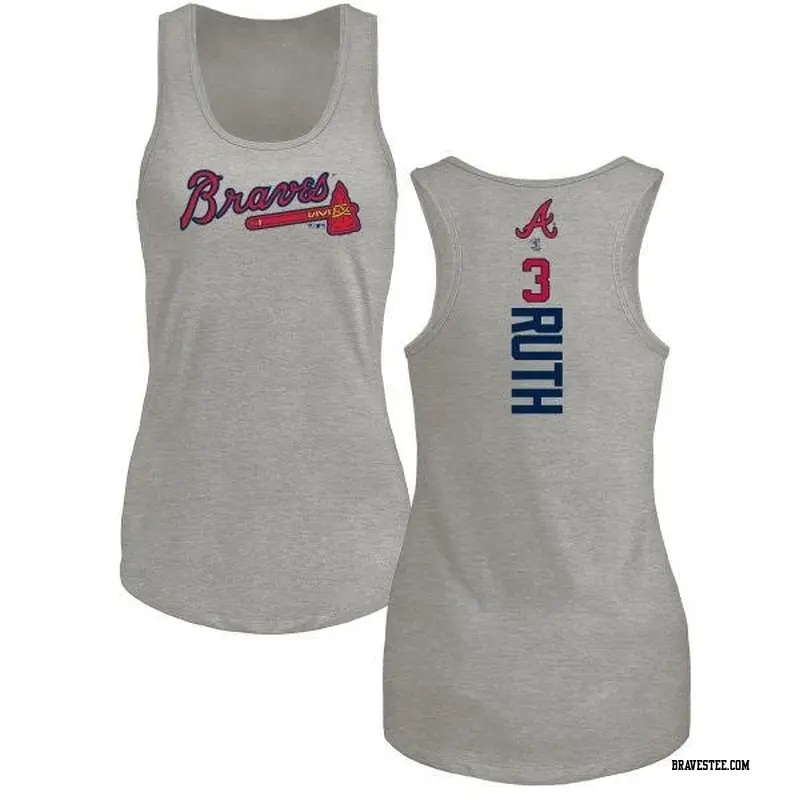 Women's Atlanta Braves ＃3 Babe Ruth Ash Branded Backer Tank Top