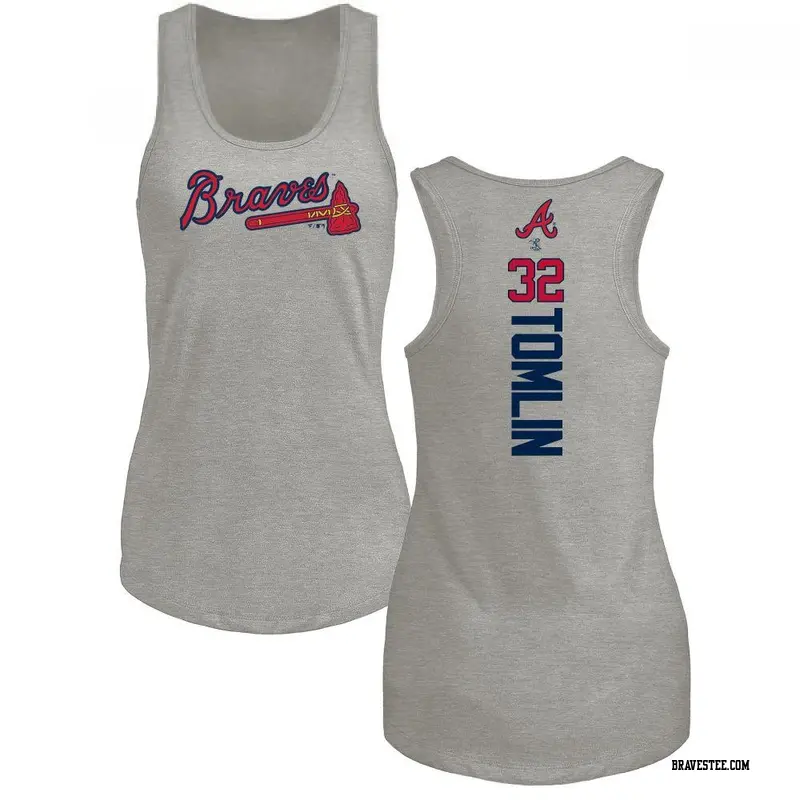 Women's Atlanta Braves ＃32 Josh Tomlin Ash Branded Backer Tank Top
