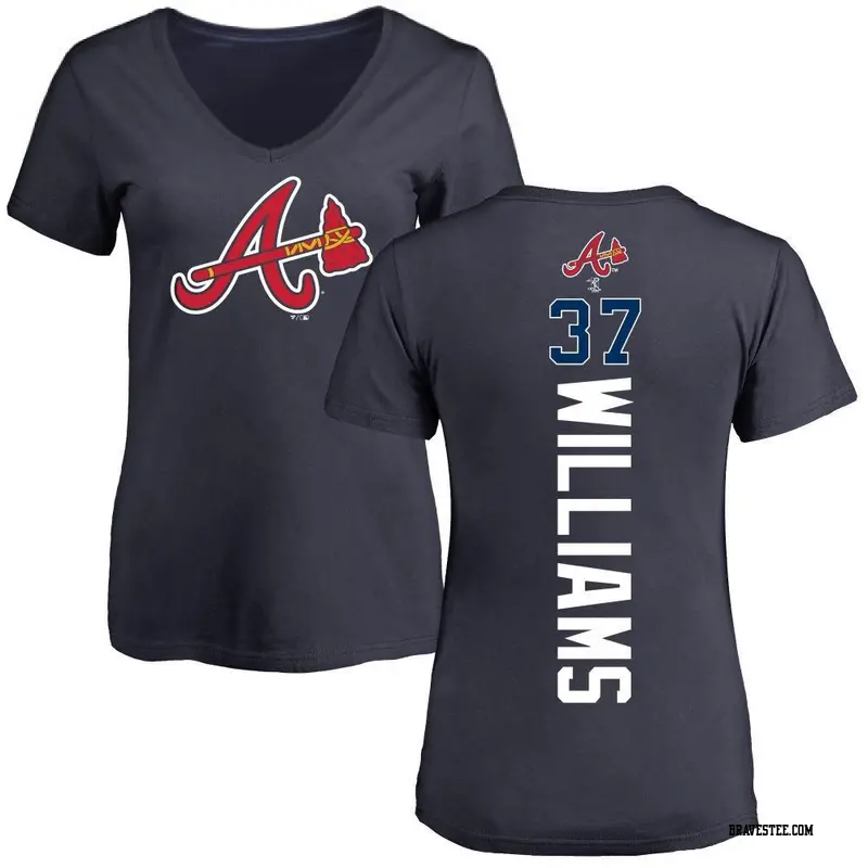Women's Atlanta Braves ＃37 Luke Williams Navy Backer Slim Fit T-Shirt