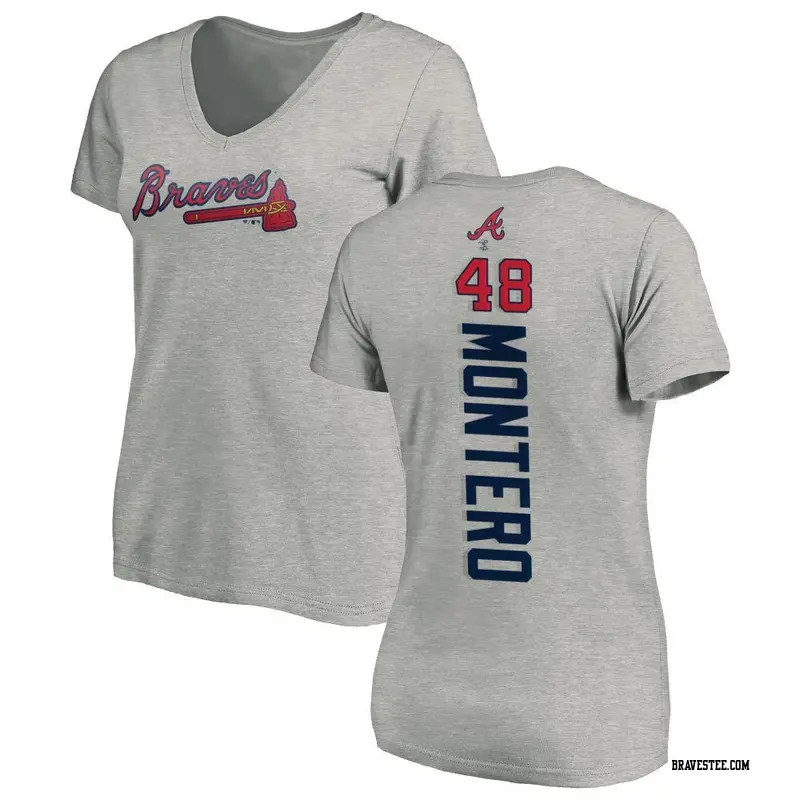 Women's Atlanta Braves ＃48 Rafael Montero Ash Backer Slim Fit T-Shirt