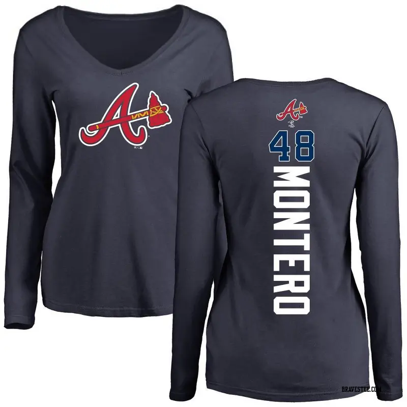 Women's Atlanta Braves ＃48 Rafael Montero Navy Backer Slim Fit Long Sleeve T-Shirt