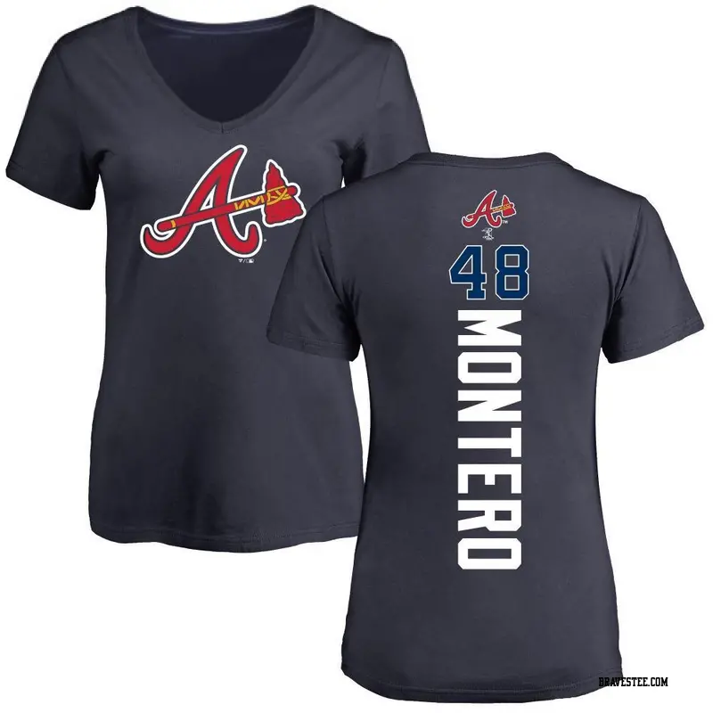 Women's Atlanta Braves ＃48 Rafael Montero Navy Backer Slim Fit T-Shirt