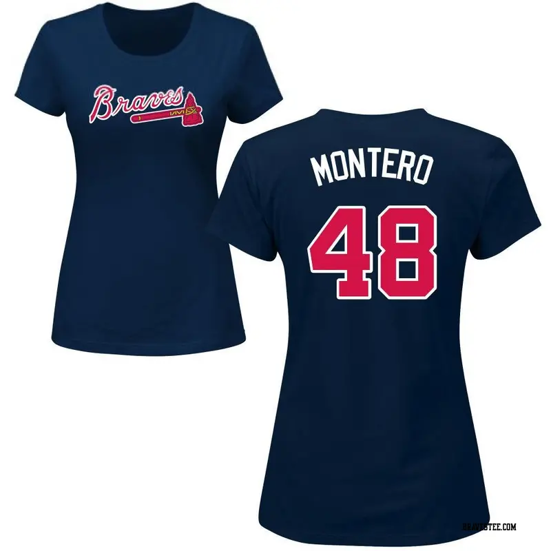 Women's Atlanta Braves ＃48 Rafael Montero Navy Roster Name & Number T-Shirt