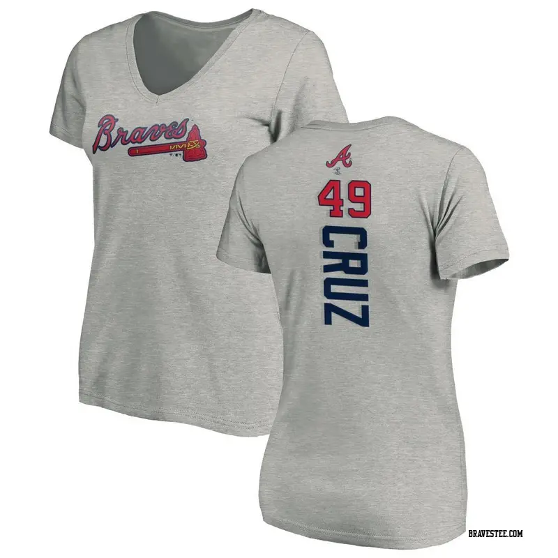 Women's Atlanta Braves ＃49 Jesus Cruz Ash Backer Slim Fit T-Shirt
