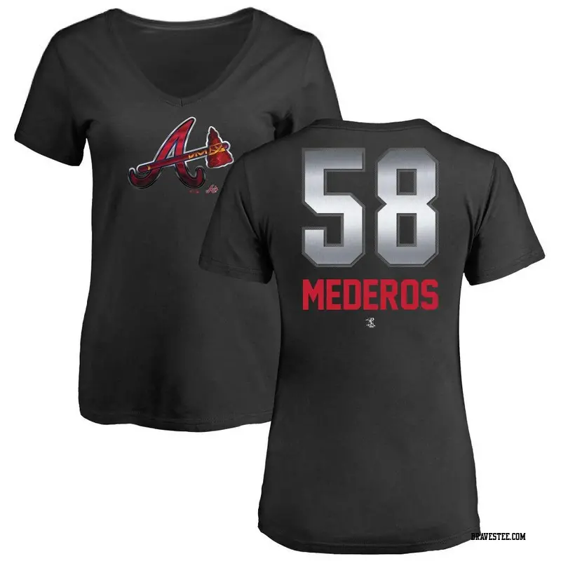 Women's Atlanta Braves ＃58 Victor Mederos Black Midnight Mascot V-Neck T-Shirt