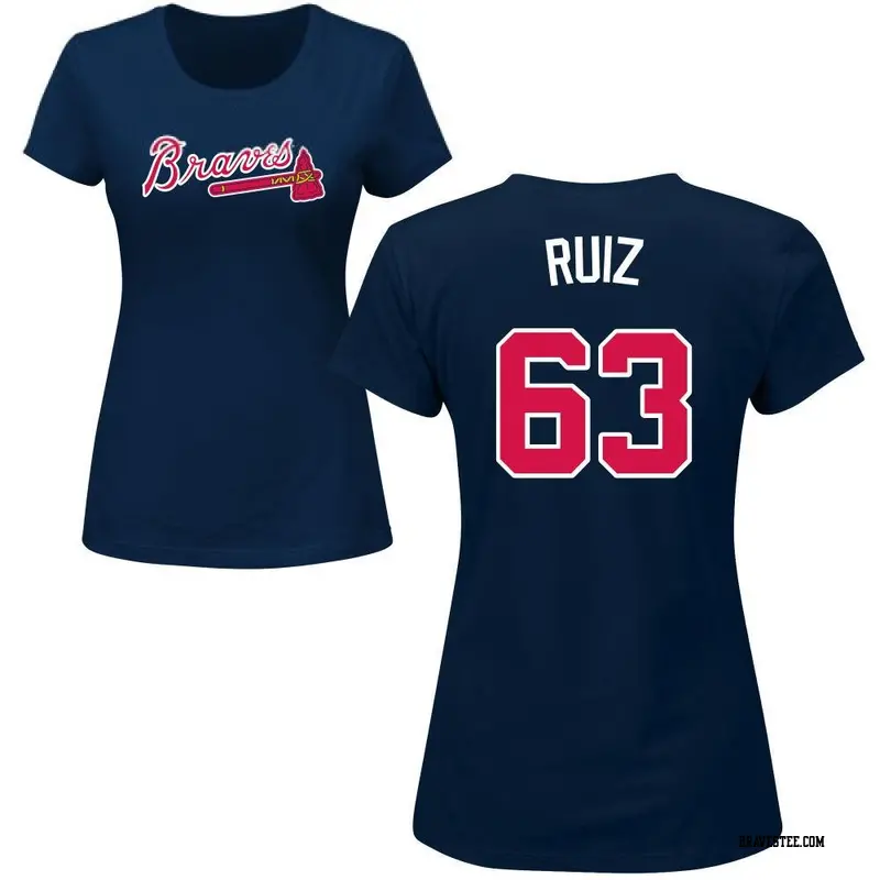 Women's Atlanta Braves ＃63 Jose Ruiz Navy Roster Name & Number T-Shirt