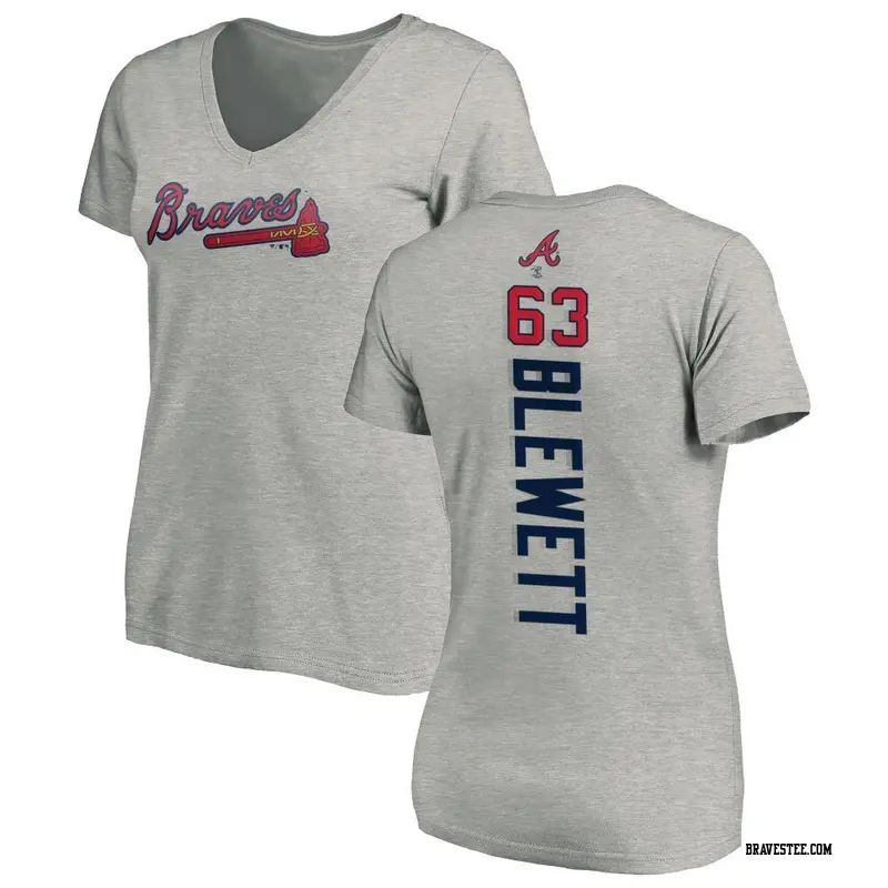 Women's Atlanta Braves ＃63 Scott Blewett Ash Backer Slim Fit T-Shirt