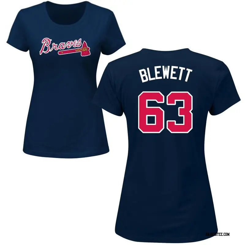 Women's Atlanta Braves ＃63 Scott Blewett Navy Roster Name & Number T-Shirt