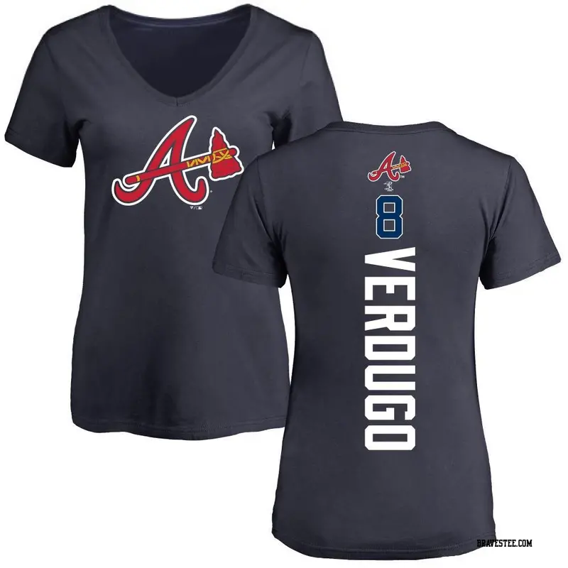 Women's Atlanta Braves ＃8 Alex Verdugo Navy Backer Slim Fit T-Shirt