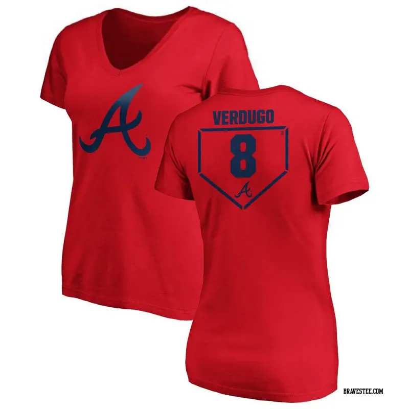Women's Atlanta Braves ＃8 Alex Verdugo Red RBI Slim Fit V-Neck T-Shirt