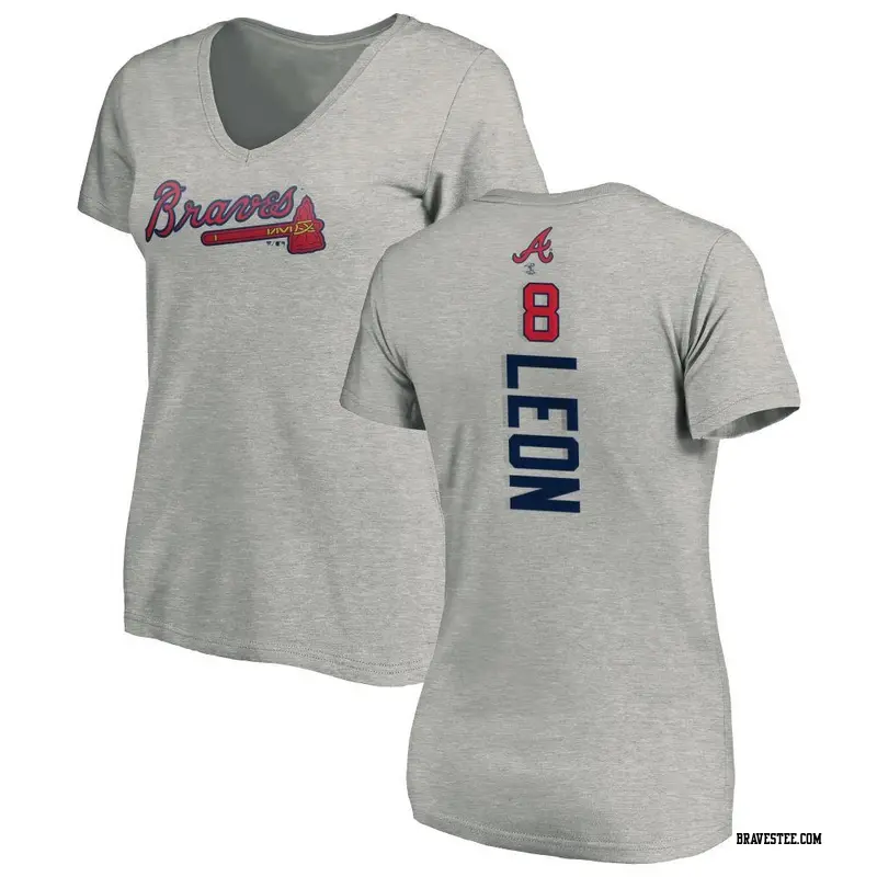 Women's Atlanta Braves ＃8 Sandy Leon Ash Backer Slim Fit T-Shirt
