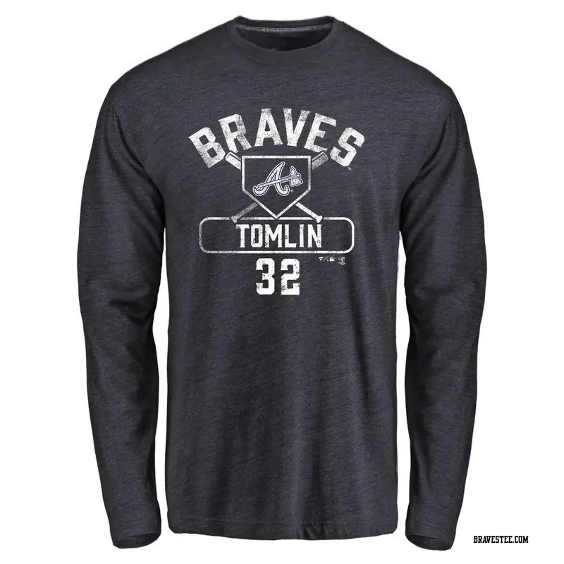 Youth Atlanta Braves ＃32 Josh Tomlin Navy Branded Base Runner Long Sleeve T-Shirt