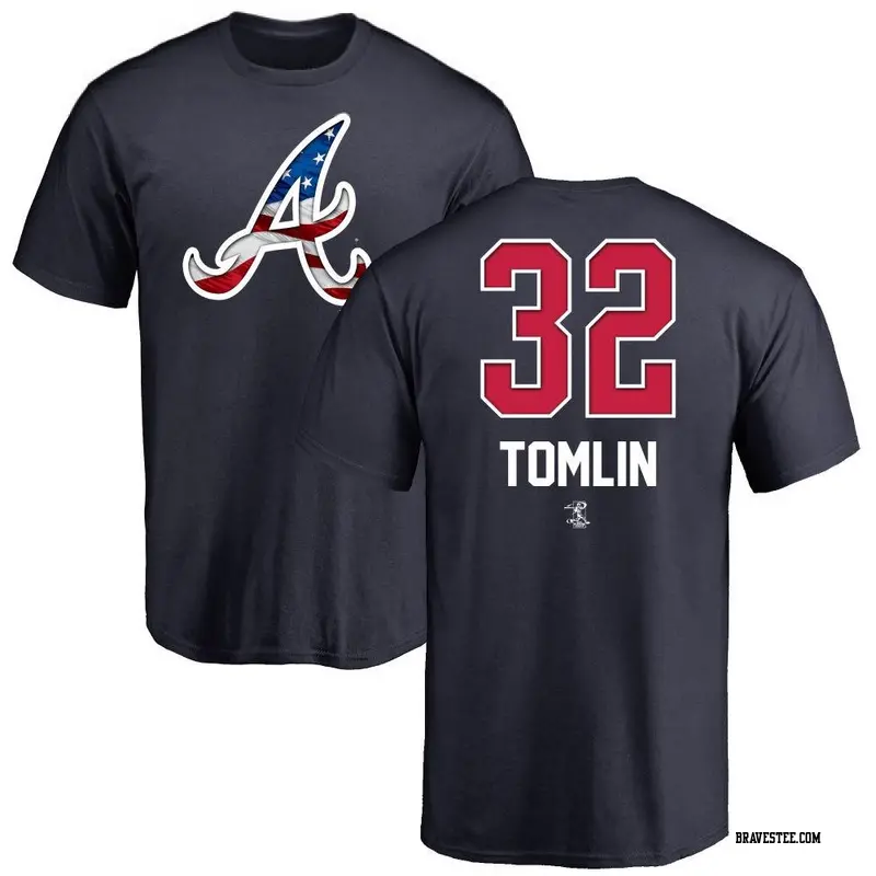 Youth Atlanta Braves ＃32 Josh Tomlin Navy Branded Name and Number Banner Wave T-Shirt