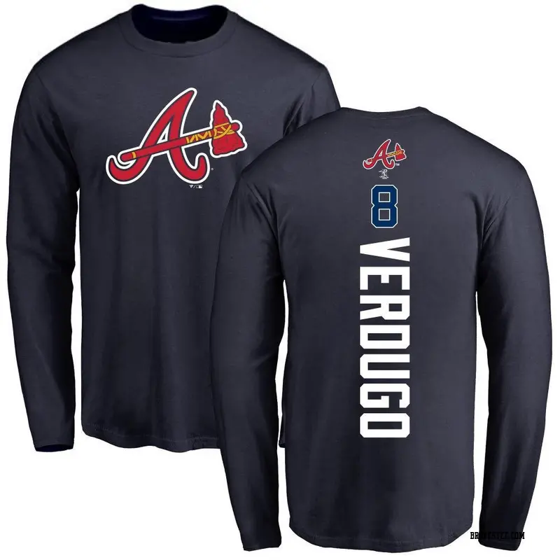 Youth Atlanta Braves ＃8 Alex Verdugo Navy Backer Long Sleeve T-Shirt